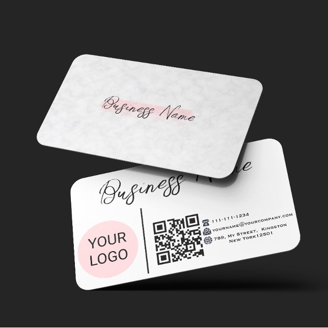 Carte De Visite CODE QR à carreaux buffle aquarelle rose moderne  (Créateur téléchargé)