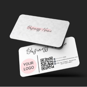 Carte De Visite CODE QR à carreaux buffle aquarelle rose moderne 