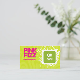 Carte De Visite Code QR à la typographie vibrante vert citron et r