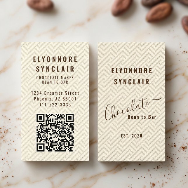 Carte De Visite Code QR à l'aspect élégant et texturé de chocolat  (Créateur téléchargé)
