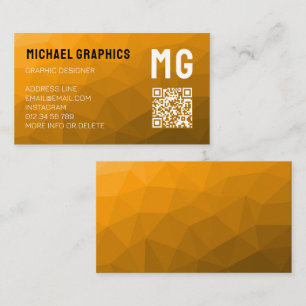 Carte De Visite Code QR à motif de maillage géométrique orange Mon