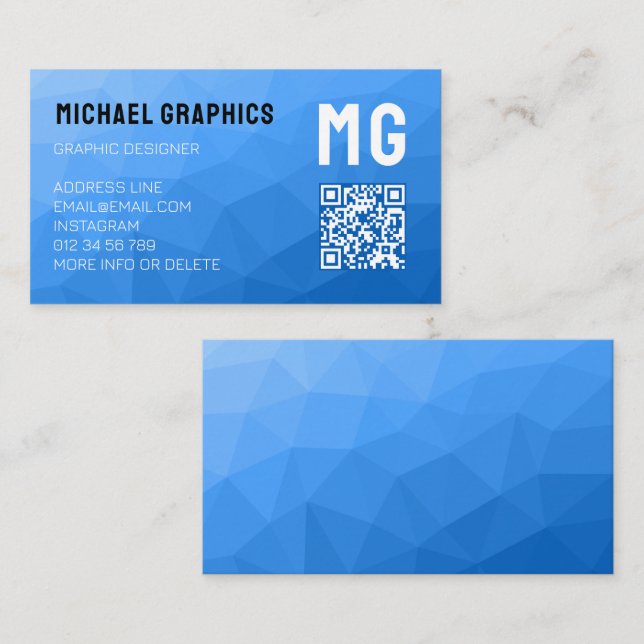 Carte De Visite Code QR à motif de maille géométrique bleu clair M (Devant / Derrière)