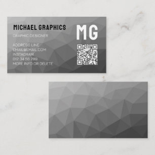 Carte De Visite Code QR à motif de maille géométrique gris Monogra