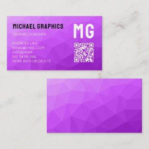 Carte De Visite Code QR à motif de maille géométrique violet Monog