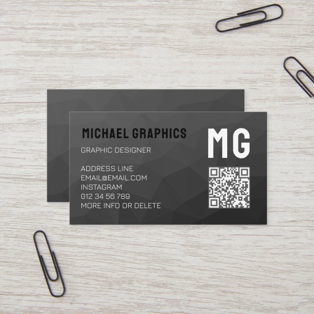 Carte De Visite Code QR à motif géométrique en maille monochrome g (Devant/Arrière en situation)