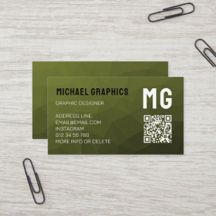 Carte De Visite Code QR à motif géométrique en maille vert armée