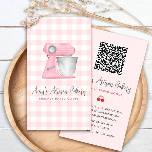 Carte De Visite Code QR à motif Gingham mélangeur de boulangerie r