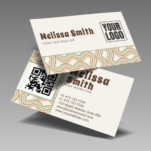 Carte De Visite Code QR à motif latéral vertical ondulé rétro