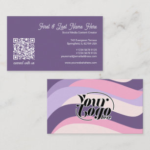 Carte De Visite Code QR à ondes et rayures colorées rose violet