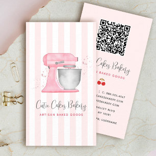Carte De Visite Code QR à rayures mélangeur de cuisine rose pastel