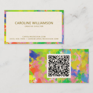 Carte De Visite Code QR Abstrait Coloré Peint Artiste Créatif