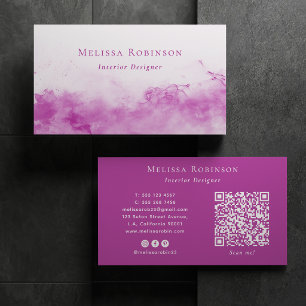 Carte De Visite Code QR abstrait de fumée violet et blanc pour les