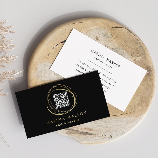 Carte De Visite Code QR Abstrait Faux Gold (Créateur téléchargé)