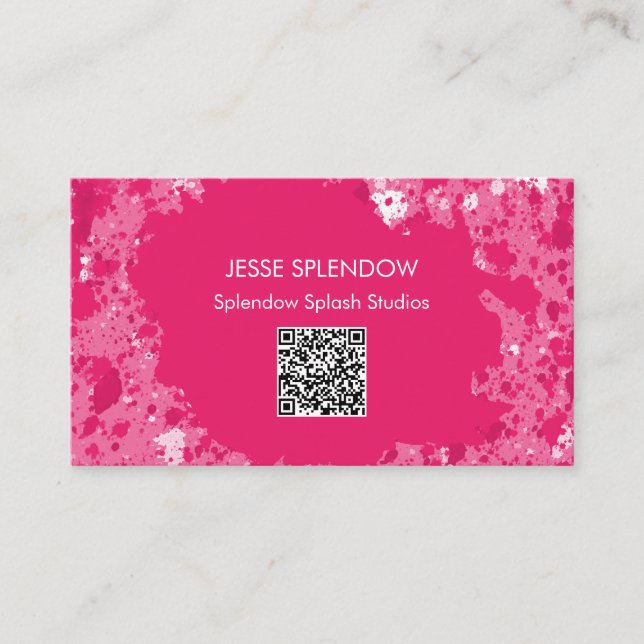 Carte De Visite Code QR Abstrait pour peintures artistiques roses  (Devant)