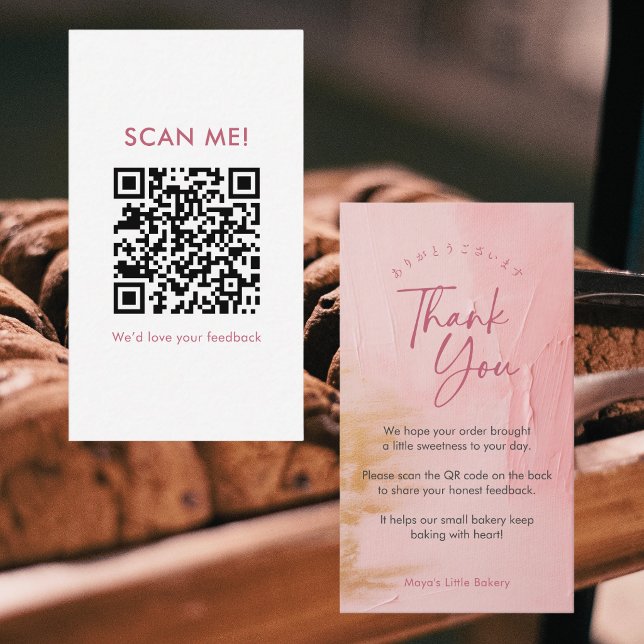 Carte De Visite Code QR Abstrait Rose Or Laissez un Avis (Créateur téléchargé)
