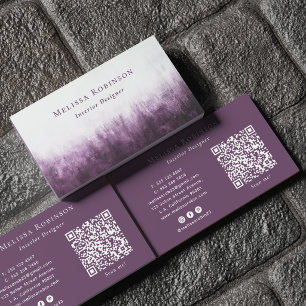 Carte De Visite Code QR Abstrait Unique Blanc & Grunge Violet