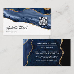 Carte De Visite Code QR Agate Navy et Or