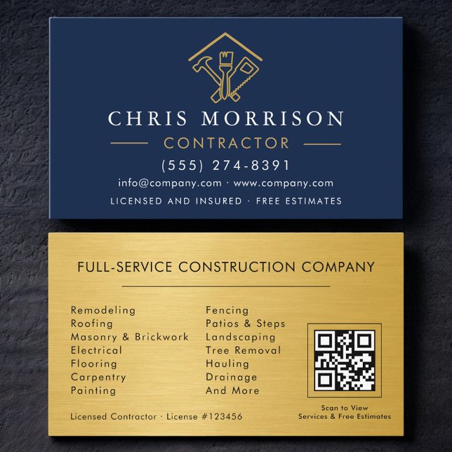 Carte De Visite Code QR Amélioration de l'Habitat Industriel Bleu  (Créateur téléchargé)
