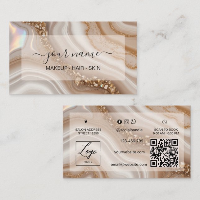 Carte De Visite Code Qr aquarelle Beige luxe neutre (Devant / Derrière)