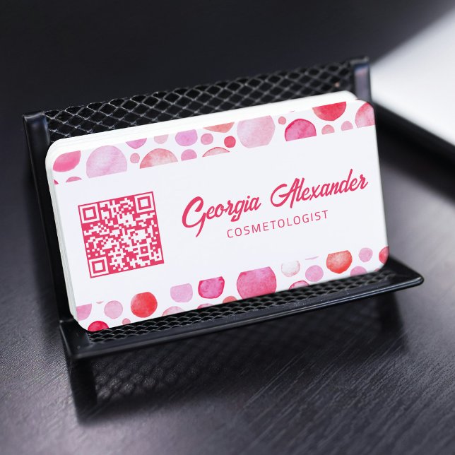 Carte De Visite Code QR Aquarelle Cosmétologue Beauté (Créateur téléchargé)