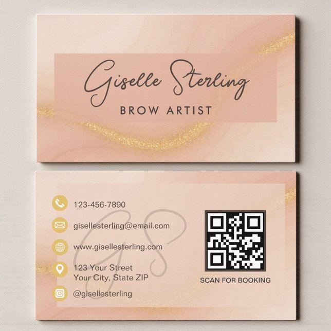 Carte De Visite Code QR aquarelle pour artiste de sourcils (Créateur téléchargé)