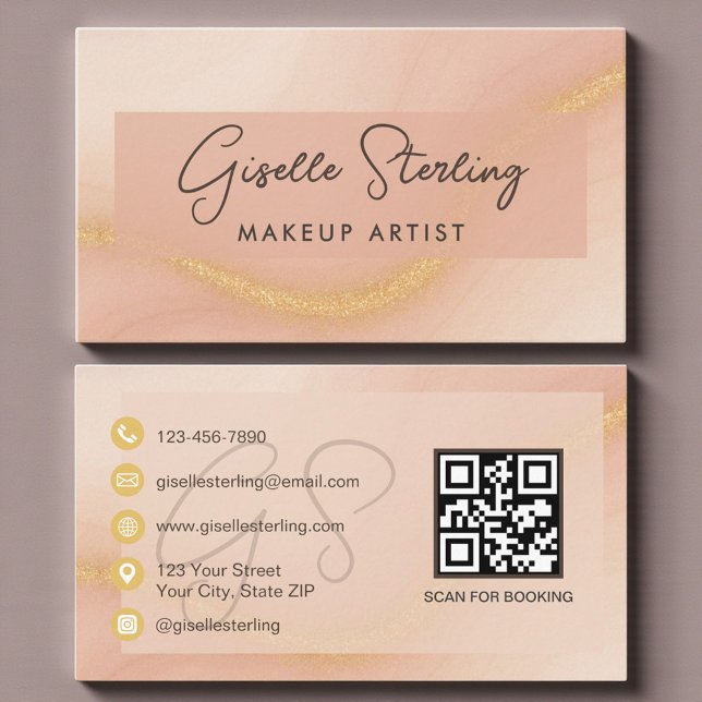Carte De Visite Code QR aquarelle pour artiste maquilleuse (Créateur téléchargé)