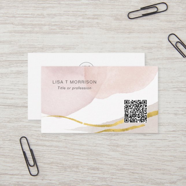 Carte De Visite Code QR Aquarelle tendance logo abstrait (Devant/Arrière en situation)