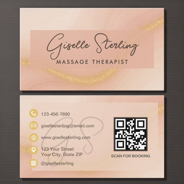 Carte De Visite Code QR aquarelle Thérapeute de massage (Créateur téléchargé)