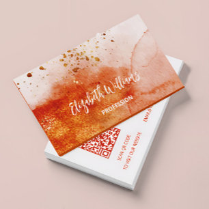 Carte De Visite Code QR Arrière-plan aquarelle Terracotta Or