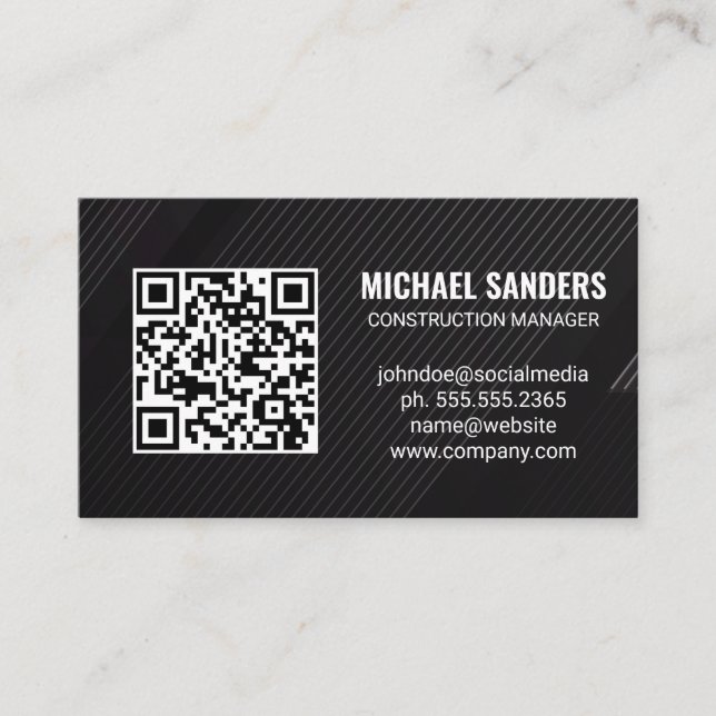 Carte De Visite Code QR | Arrière - plan de lignes noires (Devant)