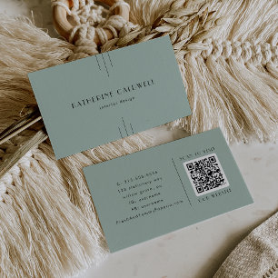 Carte de visite code QR Art Déco vert sauge EVERLY