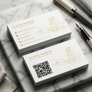 Carte De Visite Code QR Art en Ligne Moderne Or Minimaliste