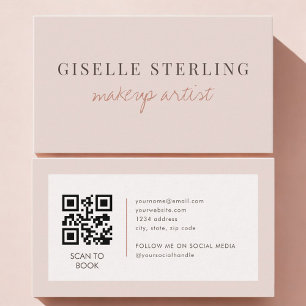 Carte De Visite Code QR Artiste Maquillage Rose Pâle