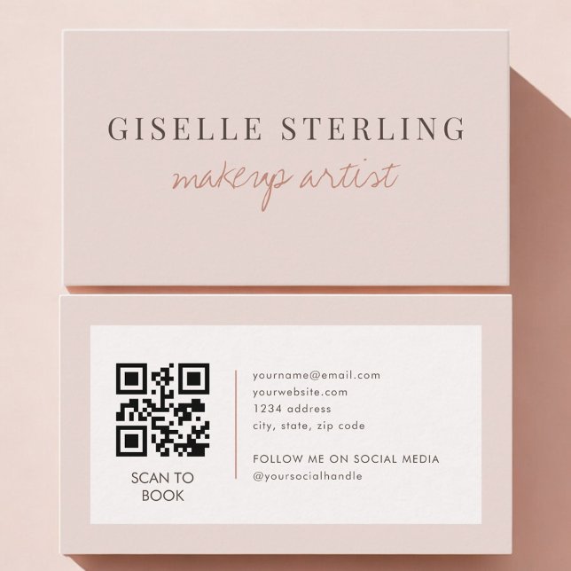 Carte De Visite Code QR Artiste Maquillage Rose Pâle  (Créateur téléchargé)