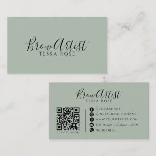 Carte De Visite Code QR Artiste Sourcil Vert Sauge