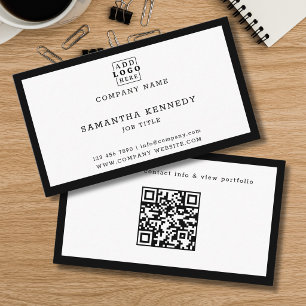 Carte De Visite Code QR avec bordure noire Logo personnalisé profe