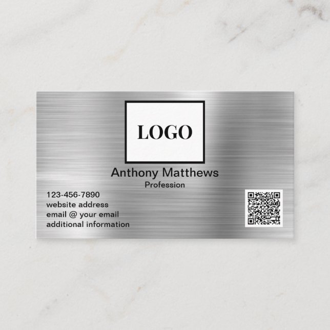 Carte De Visite Code QR avec logo ajouté professionnel Faux métal  (Devant)