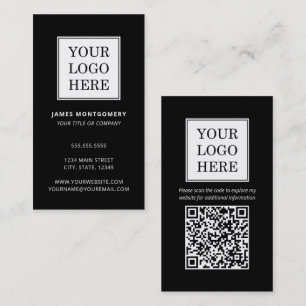 Carte De Visite Code QR avec logo personnalisé Professionnel Noir
