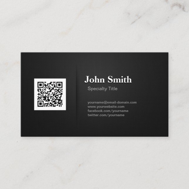 Carte De Visite Code QR avec maillage noir professionnel élégant (Devant)
