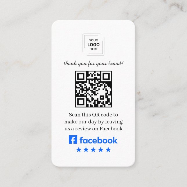 Carte De Visite Code QR Avis Facebook Style de Commentaires Client (Devant)
