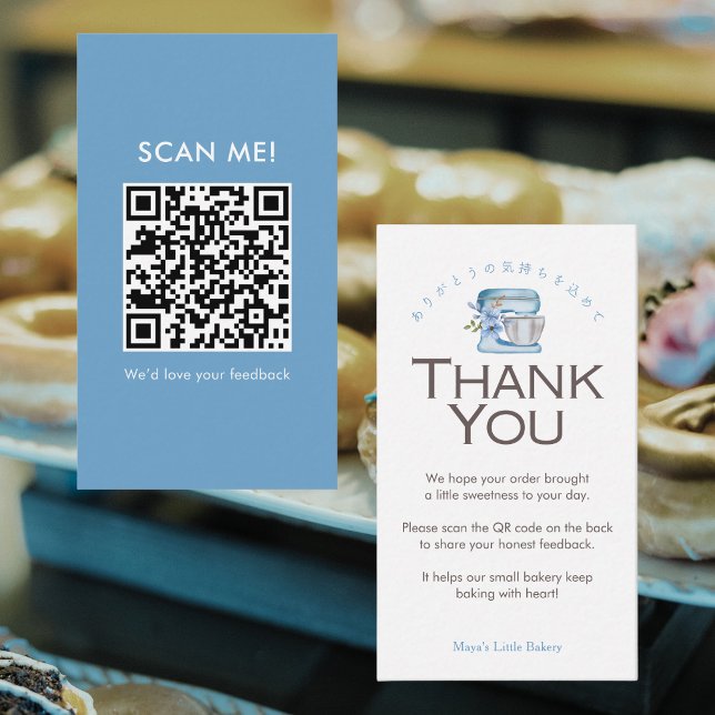 Carte De Visite Code QR Avis Mixeur Bleu Élégant (Créateur téléchargé)