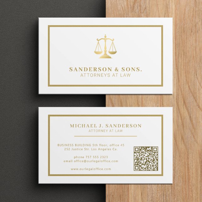 Carte De Visite Code QR avocat avocat professionnel or blanc (Créateur téléchargé)