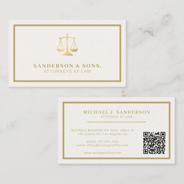 Carte De Visite Code QR avocat avocat professionnel or crème (Devant / Derrière)