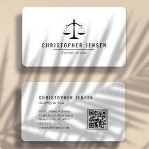 Carte De Visite Code QR Avocat Échelles Blanches Noires Simple Arr