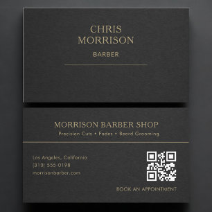 Carte De Visite Code QR barbier noir or professionnel
