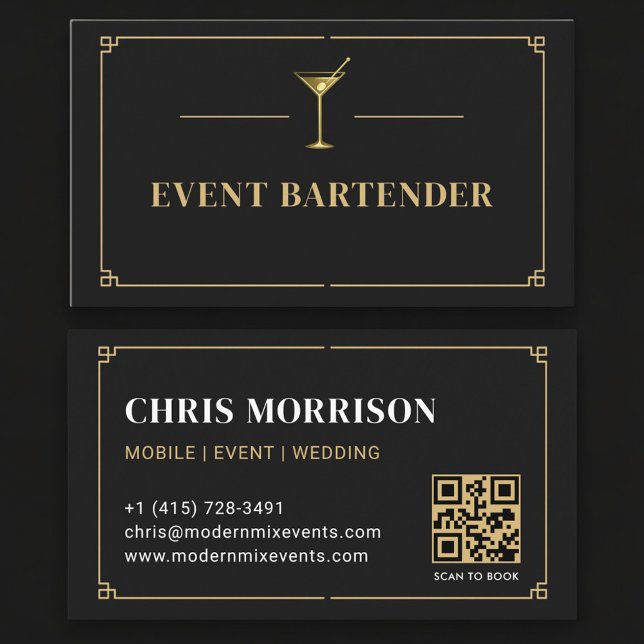 Carte De Visite Code QR Barman d'événement Professionnel (Créateur téléchargé)