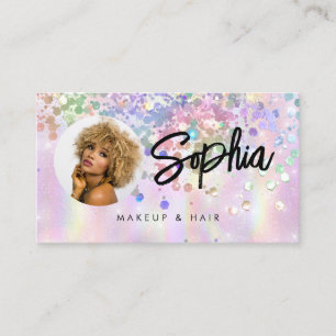 Carte De Visite Code QR Beauté Brillante Paillettes Rose Holograph