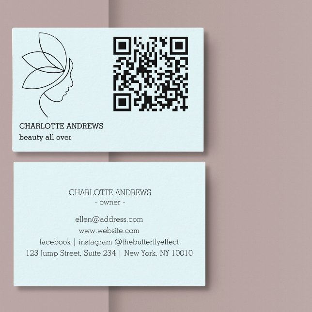 Carte De Visite Code QR, beauté, logo, ligne Art Blue (QR code, beauty, logo, line Art Blue Business Card)