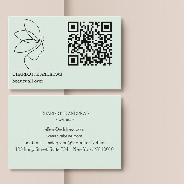 Carte De Visite Code QR, beauté, logo, ligne Art Green (QR code, beauty, logo, line Art Green Business Card)