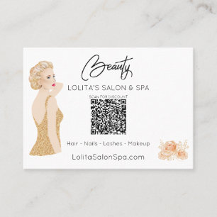 Carte De Visite *~* Code QR Beauté Salon Spa Femme Floral Glam AP